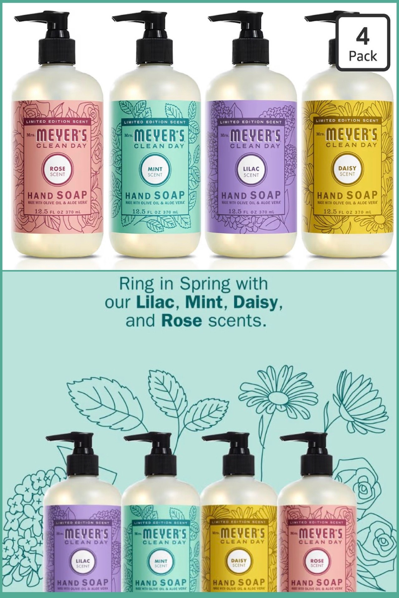Great sale today on the 4 pack of Mrs. Meyer Spring Hand Soaps! This collection is amazing, and I grab these year after year in both soap and dish soap. The set includes Mint, Rose, Daisy & Lilac Hand Soaps that are only made from clean ingredients 🧴 Highly recommend!

#LTKselfcare #LTKSaleAlert #LTKHome