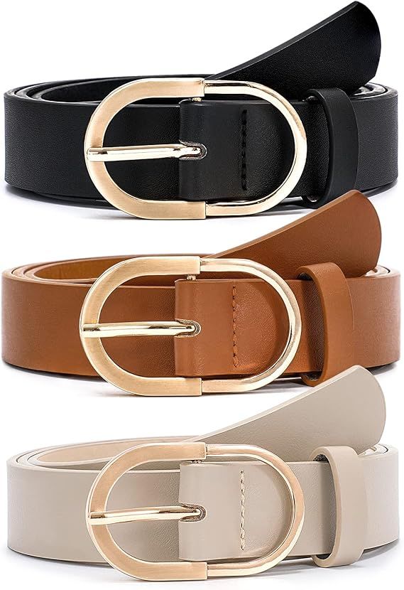 VONMELLI 3 Pack Women's Belts for Jeans Pants Fashion Gold Buckle Ladies Dress Belt | Amazon (US)