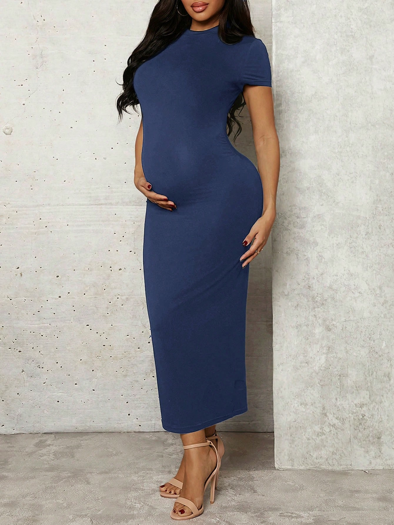 evoluSHEINSHEIN Vestido largo ajustado negro sexy de maternidad | SHEIN