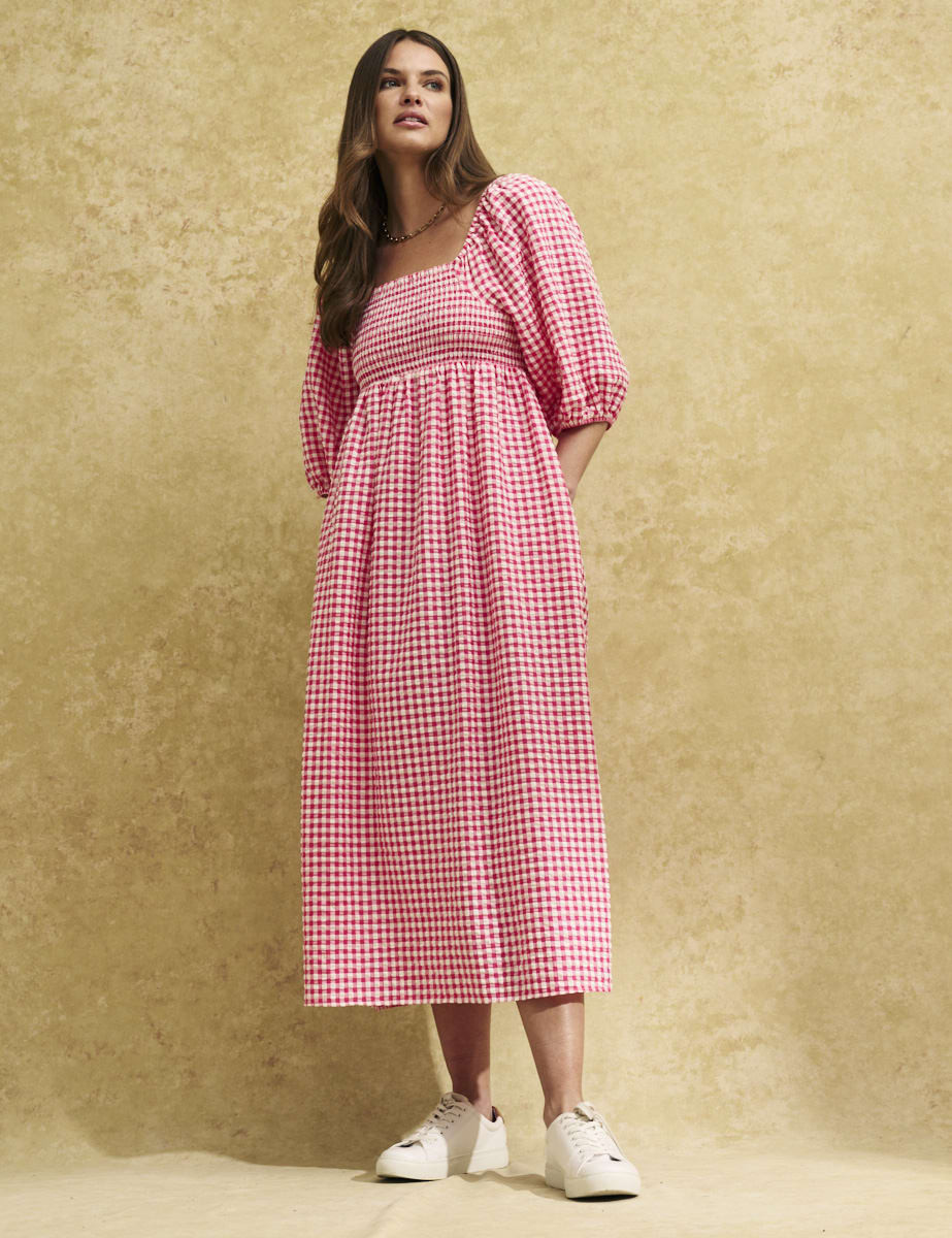 Pink Gingham Check Kylie Midi Dress | Nobody's Child