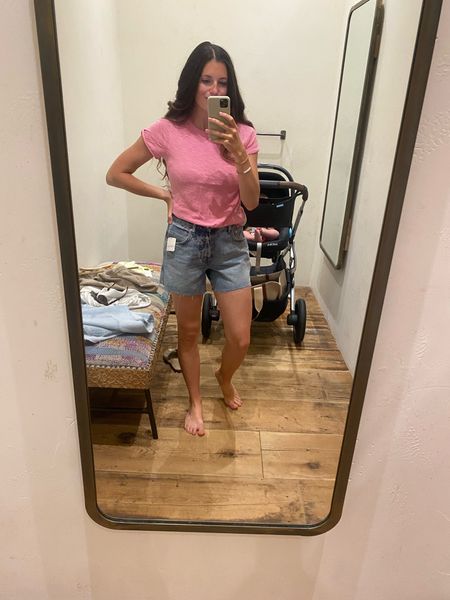 Getting some staples back in my closet after having my baby! Obsessed with these jean shorts! And can’t go wrong with this basic tee. Softest material and the bright pink is so good for summer! 

Summer outfit, jean shorts, free people, mom style

#LTKSeasonal #LTKFind