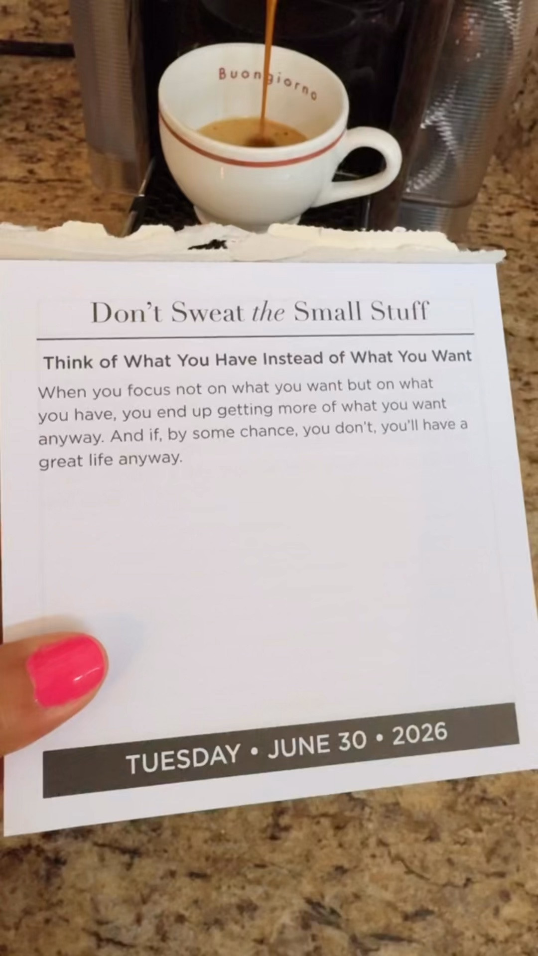 Good morning! Don't sweat the small stuff!! Obsessed with this calendar! ❤️ Happy Tuesday! Follow Write Sarah Honey fo more! 
#Tuesday #Positive #DailyMindset #Thoughtoftheday #DoingBetter #Follow

#LTKmorningroutine #LTKstorytime #LTKSaleAlert