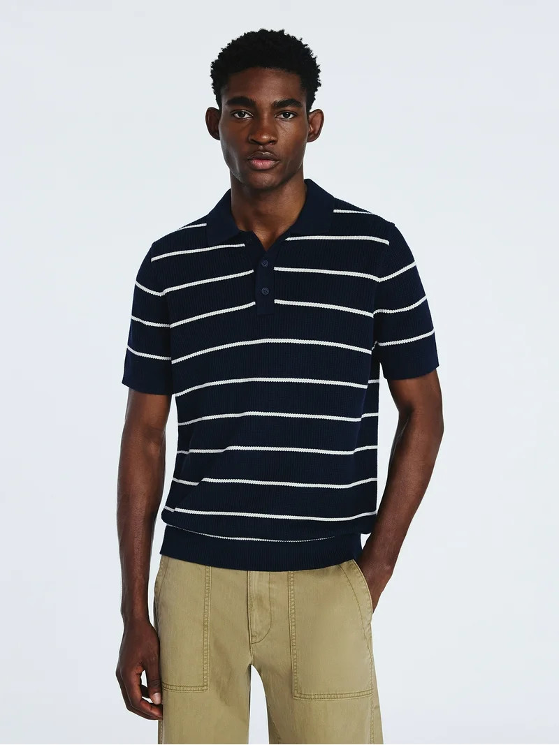 Free Assembly Men's Textured Stripe Polo Sweater with Short Sleeves, Sizes S-3XL | Walmart (US)
