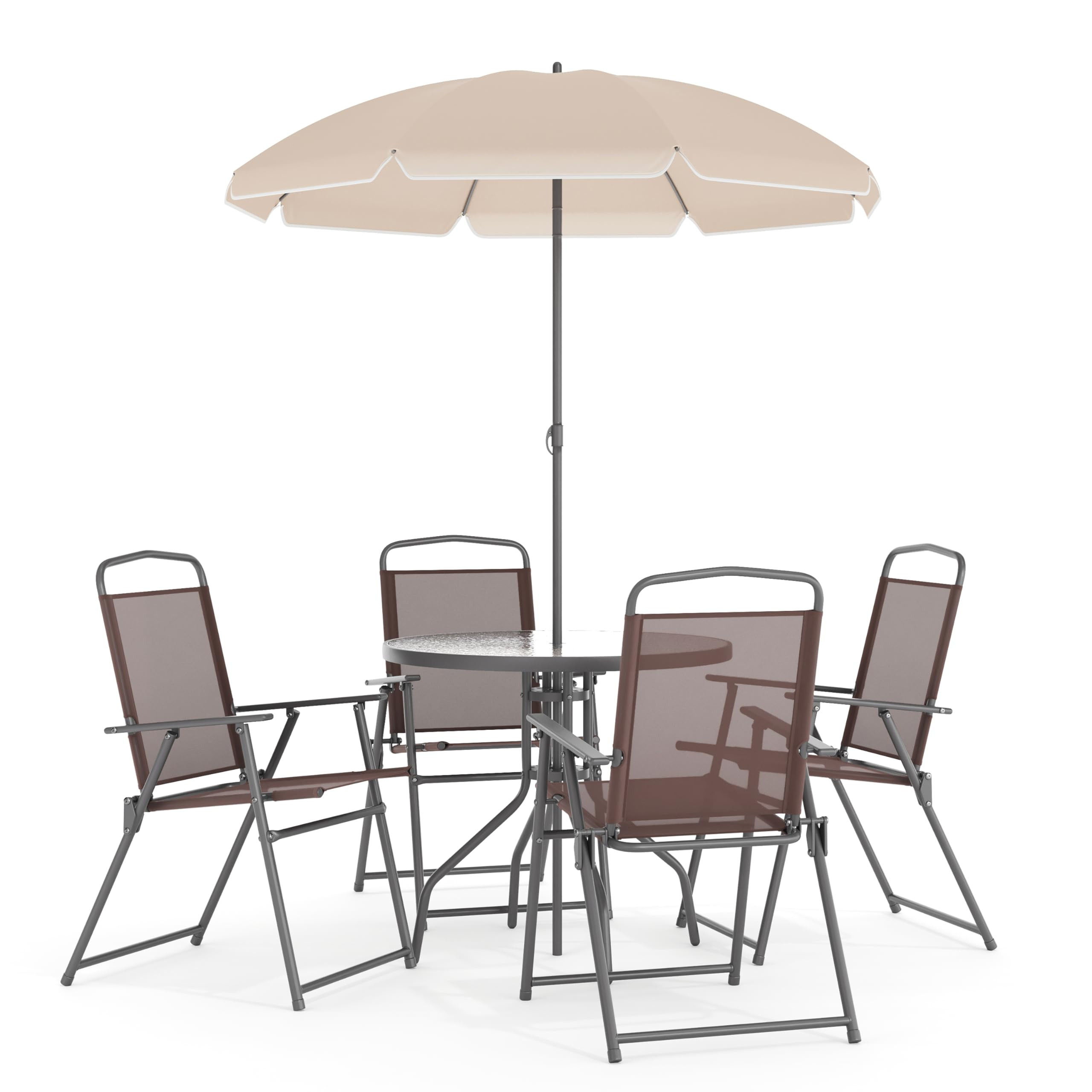 Flash Furniture Nantucket 6-Piece Patio Dining Set with Glass Table, 4 Folding Chairs, and Umbrel... | Amazon (US)