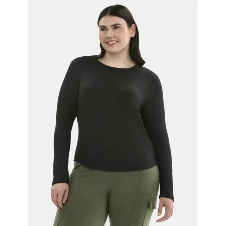 No Boundaries Ribbed Crewneck Tee with Long Sleeves Women s Plus Sizes 1X-4X | Walmart (US)