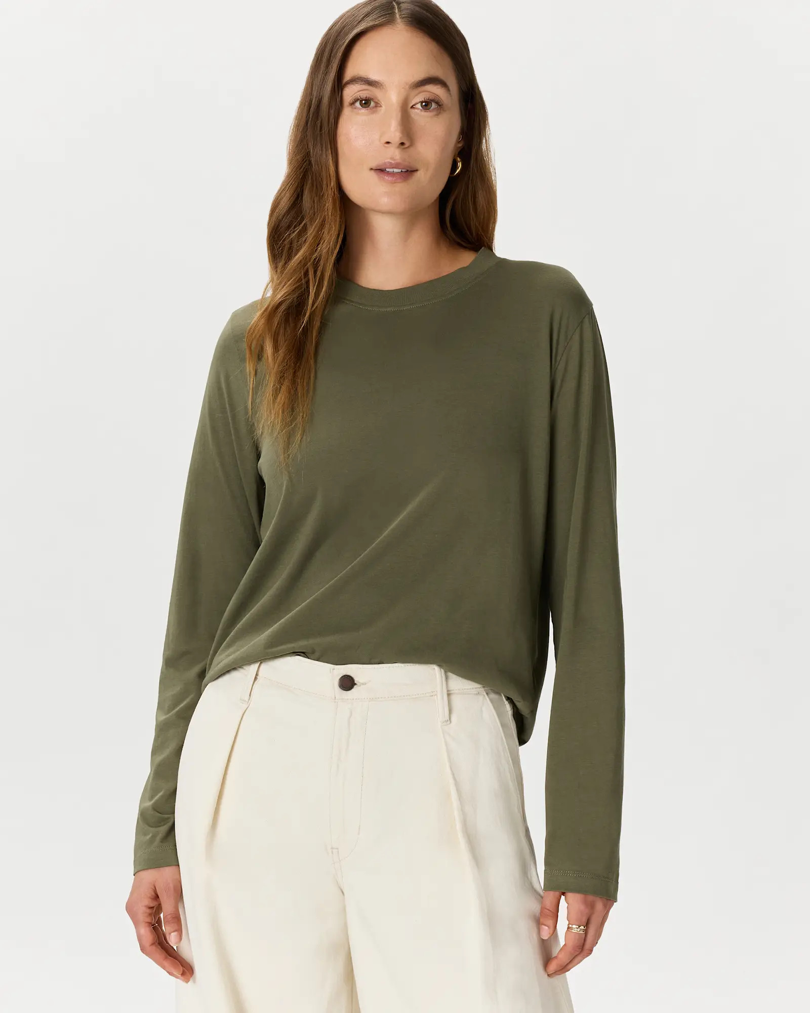 Cotton Modal Relaxed Long Sleeve Tee in Dark Olive | Quince