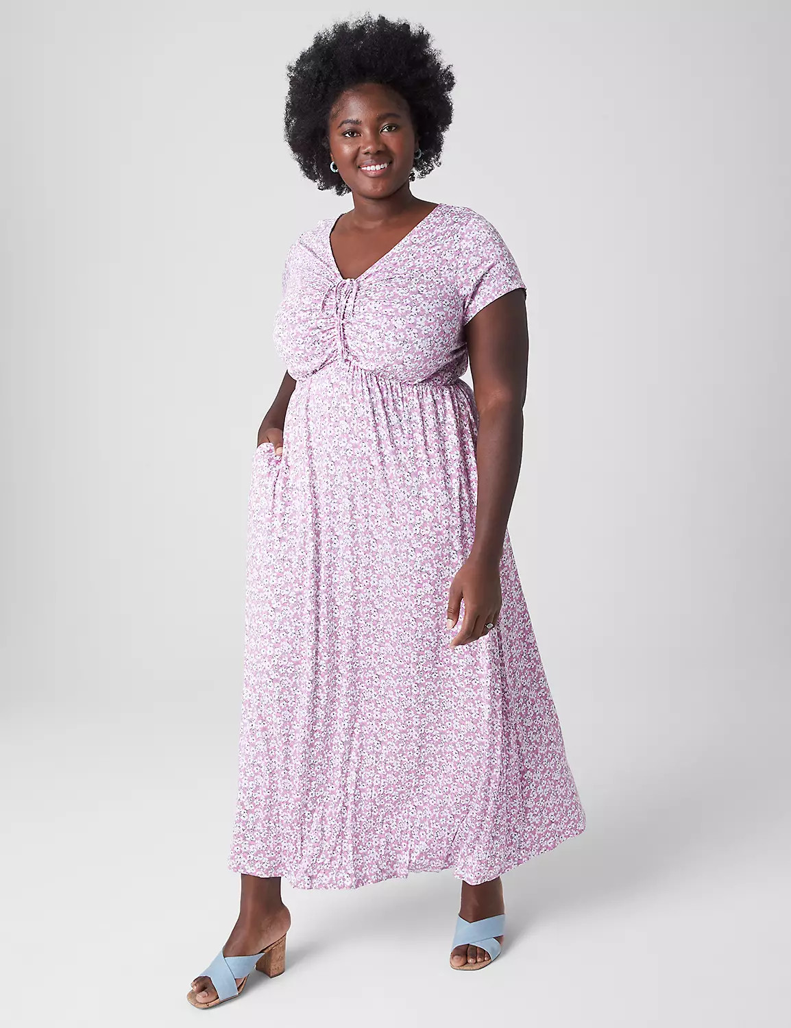 Drawcord V-Neck Ruched-Front Maxi Dress | LaneBryant | Lane Bryant (US)