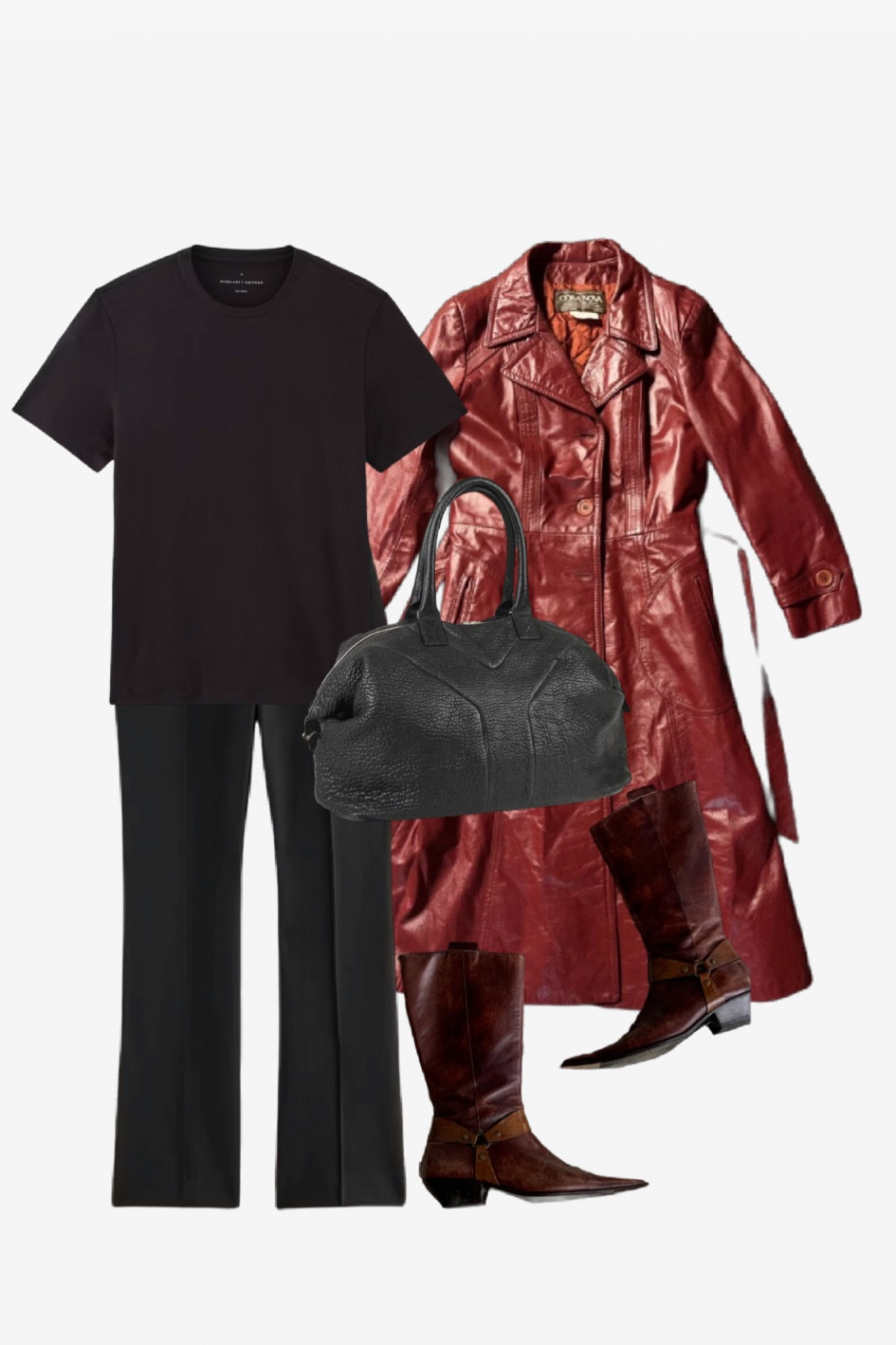 Bringing the kick flares into fall. These vintage boots slide underneath perfectly.
The leather trench, boots, and bag are vintage. I’ve had this coat for a bajillion years. The t-shirt is men’s and  i get so much use from it, and you see me wear it at a minimum 1-2 times a week. 

 •
#falloutfit #ysleasy #vintageysl #falltrends #torontostylist #StyleOver40  #secondhandFind #fashionstylist #slowfashion #FashionOver40  #MumStyle #genX #genXStyle #shopSecondhand #genXInfluencer #genXblogger #secondhandDesigner #Over40Style #40PlusStyle 


#LTKOver40 #LTKStyleTip #LTKSeasonal