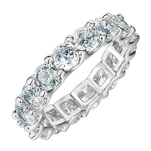 PAVOI 14K White Gold Plated Cubic Zirconia Rings - 4mm Stackable Rings for Women Size 6 | Amazon (US)