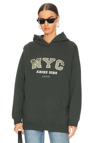ANINE BING Sport Vincent NYC Hoodie in Charcoal Green from Revolve.com | Revolve Clothing (Global)