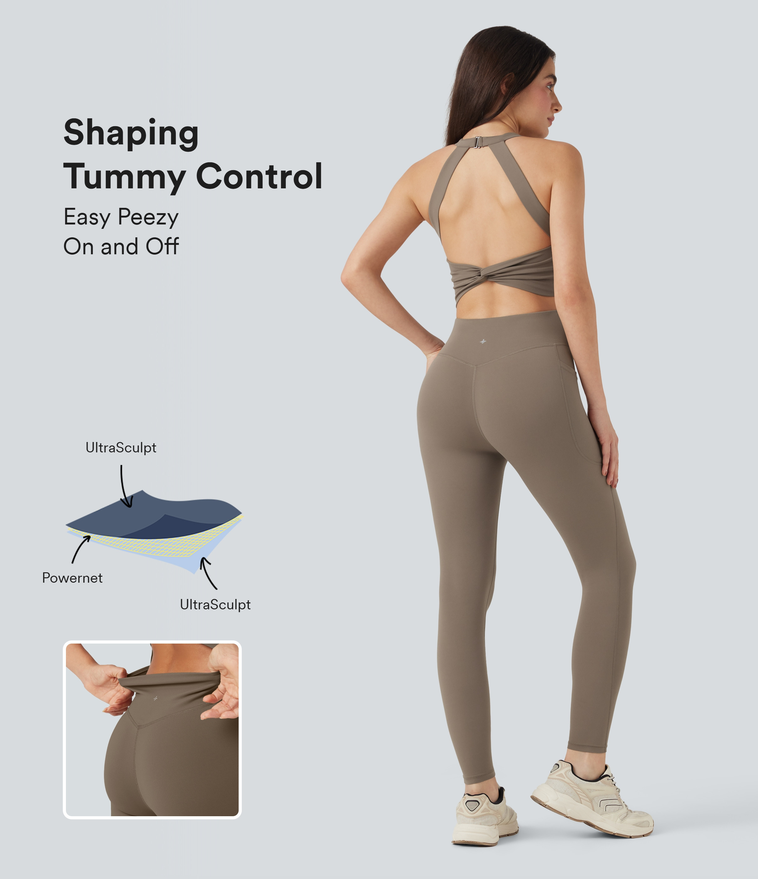 Halara Halara UltraSculpt™ SoCinched Tummy Control Training Jumpsuit with Pockets-Easy Peezy Edition Workout Dress - Dawn Brown - S(Long) | HALARA