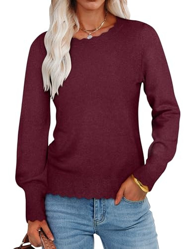 ANRABESS Sweaters for Women Loose Fit Lightweight Soft Dressy Scalloped Long Sleeve Pullover Tops... | Amazon (US)