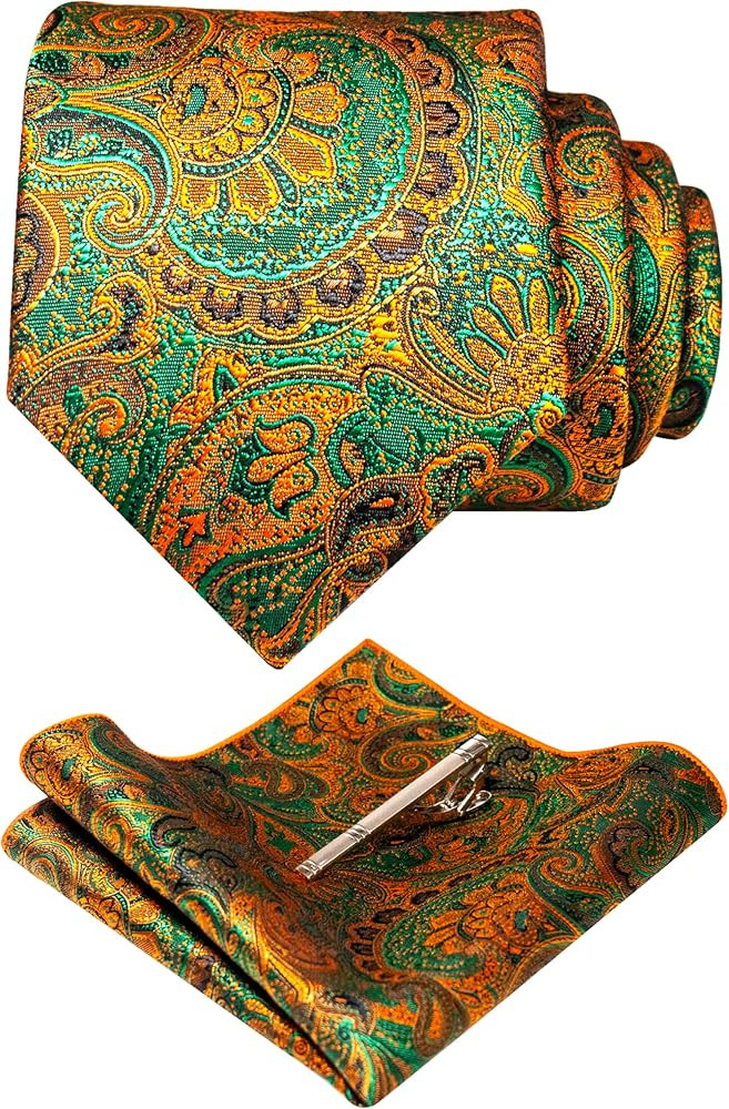 RBOCOTT Silk Stripe Plaid Tie and Pocket Square with Tie Clip Sets for Men | Amazon (US)