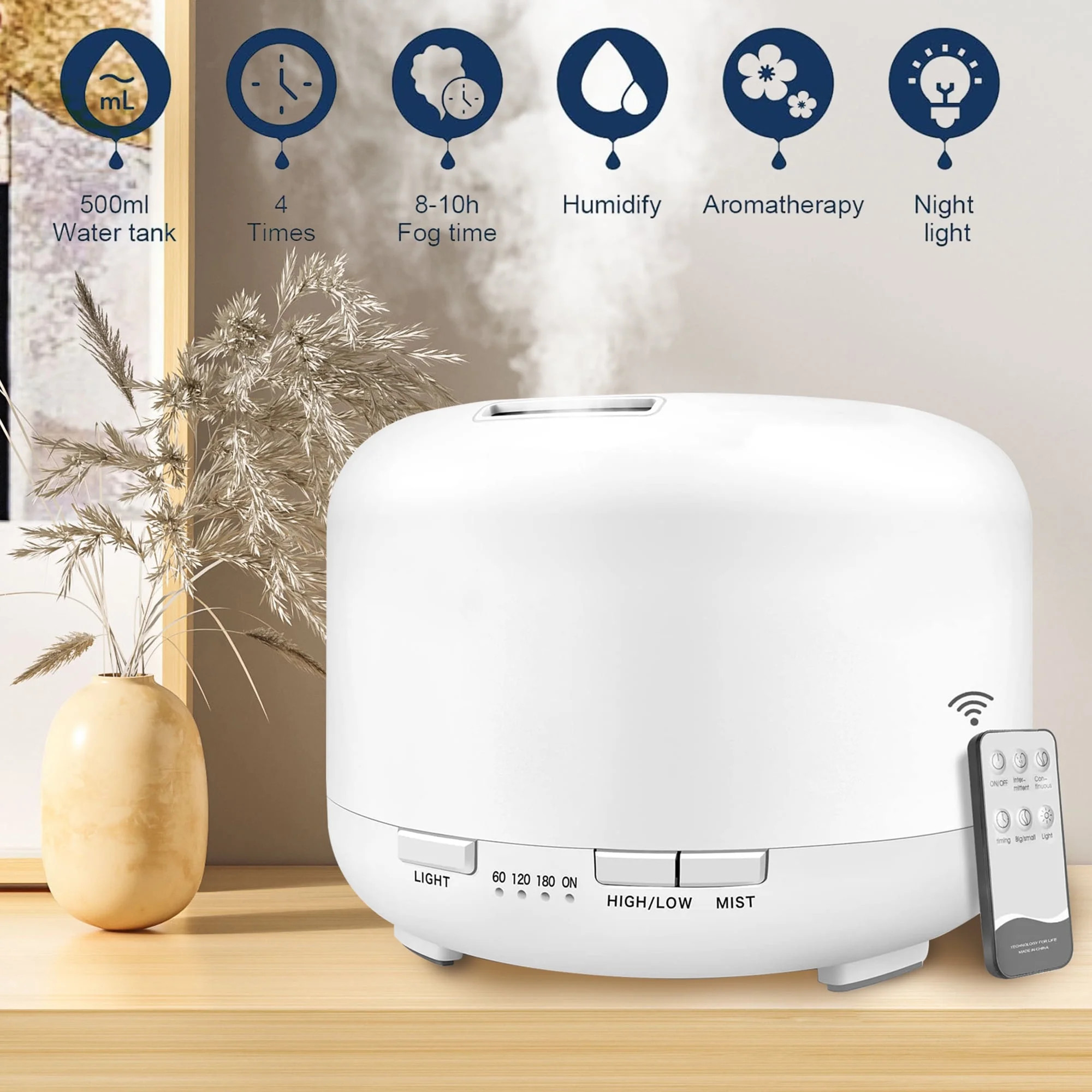 BCOOSS 500ml Essential Oil Diffuser with Remote Control , Aroma Diffuser Air Humidifier for Home | Walmart (US)