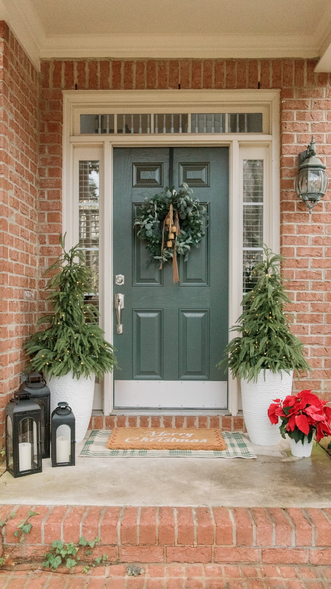A simple and classy Christmas front porch. My doormat is unfortunately sold out but I linked some other cute ones.

#LTKHoliday #LTKSeasonal #LTKHome