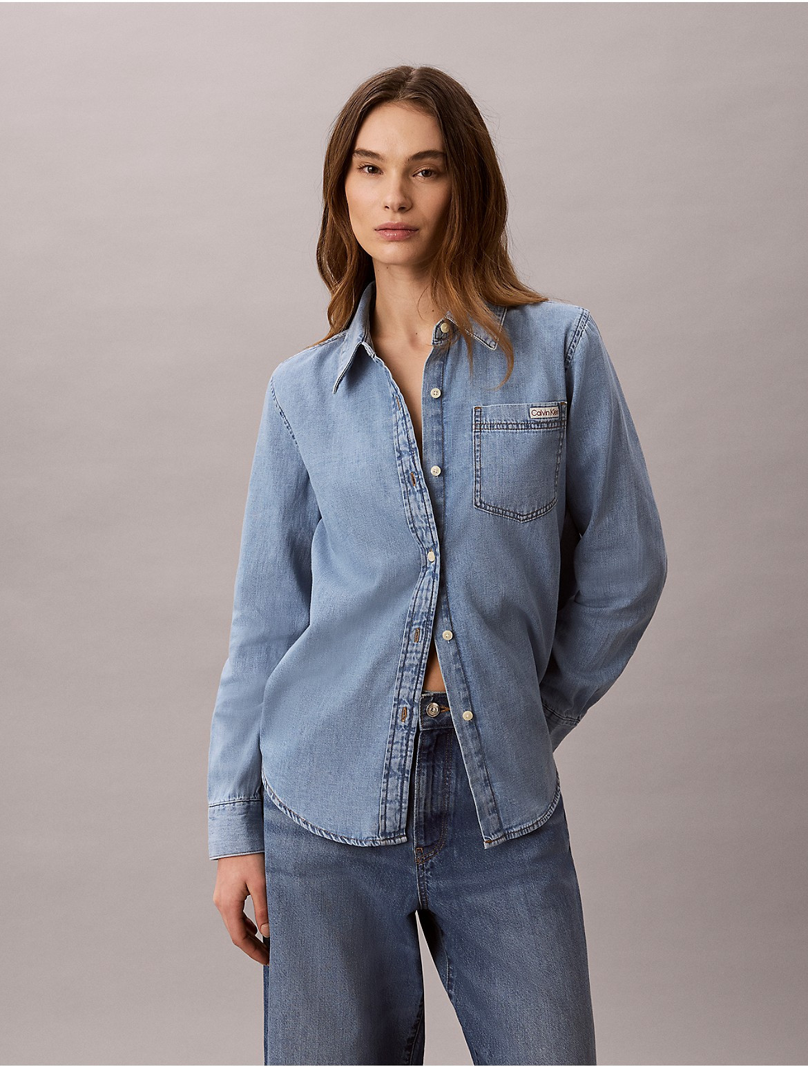 Calvin Klein Women's Denim Classic Button-Down Shirt - Light/Pastel Blue - XS | Calvin Klein (US)