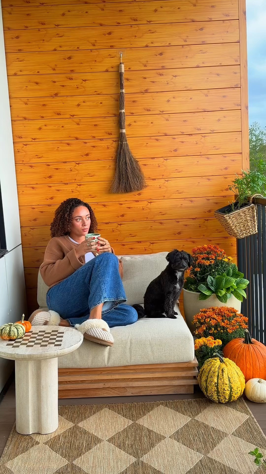 How I decorated my apartment balcony for fall! Saving my outdoor rug and side table here along with my cozy slippers that I’ve had for years

#LTKHome #LTKSeasonal