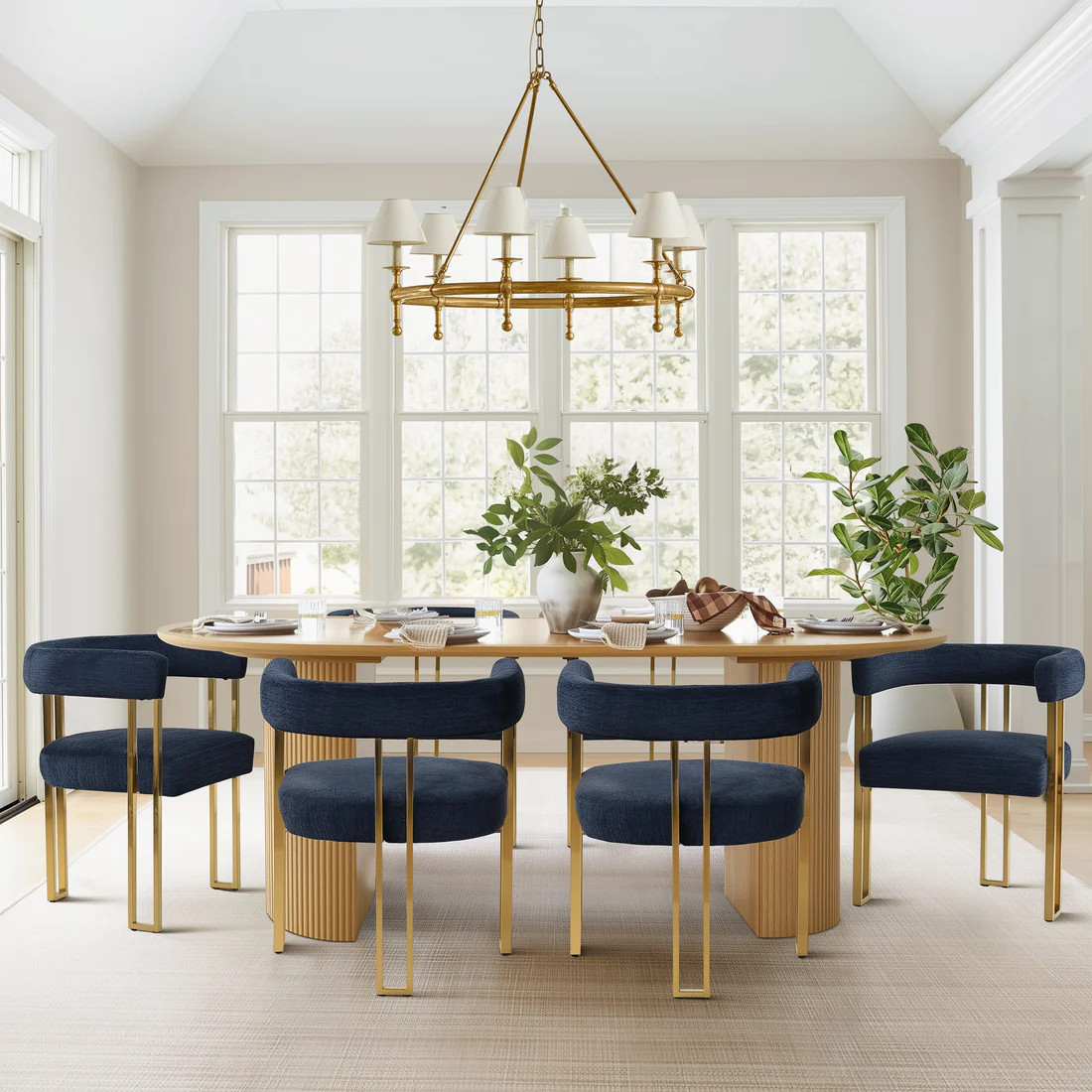 Mia 24" Modern Gold Chenille Dining Chair with Arms (Set of 6) | Pop Maison