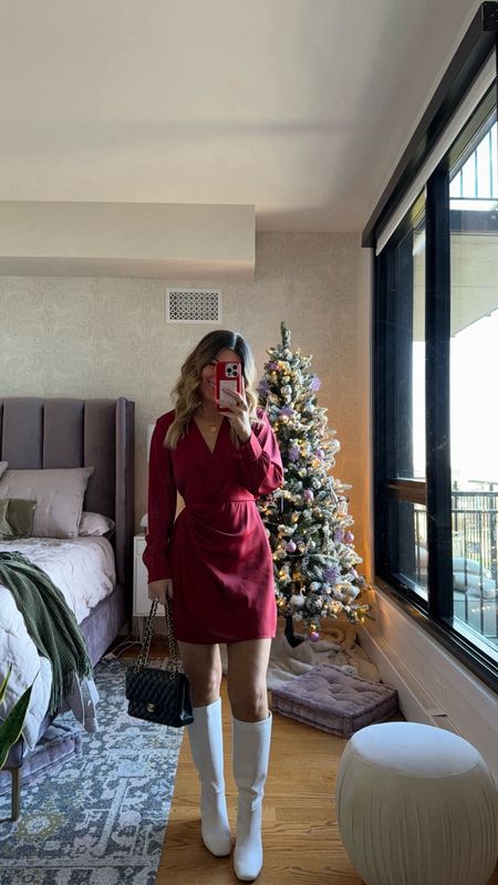 abercrombie cyber week sale! 25% off + additional 15% off in cart! red long sleeve holiday Christmas mini dress and white tall boots 
in my usual small
code: CYBERAF
jewelry: use code emerson20
ring: use code emerson65

#LTKsalealert #LTKCyberWeek #LTKHoliday