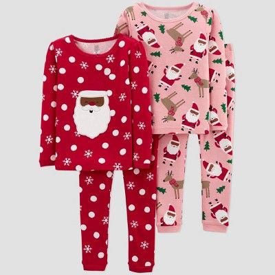 Baby Girls' 4pc Polka Dot Santa Snug Fit Pajama Set - Just One You® made by carter's Red | Target