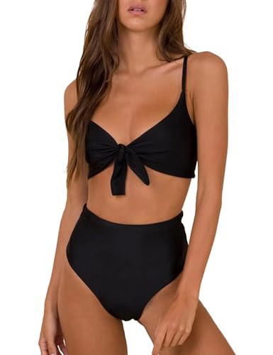 Blooming Jelly Womens High Waisted Bikini Set Tie Knot High Rise Two Piece Swimsuits Bathing Suits 2026 (Medium, Black) | Amazon (US)