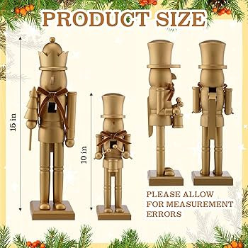 Weysat 2 Pcs Neutral Christmas Nutcracker Figure Gold Wooden Nutcracker Figures with Velvet Bow C... | Amazon (US)