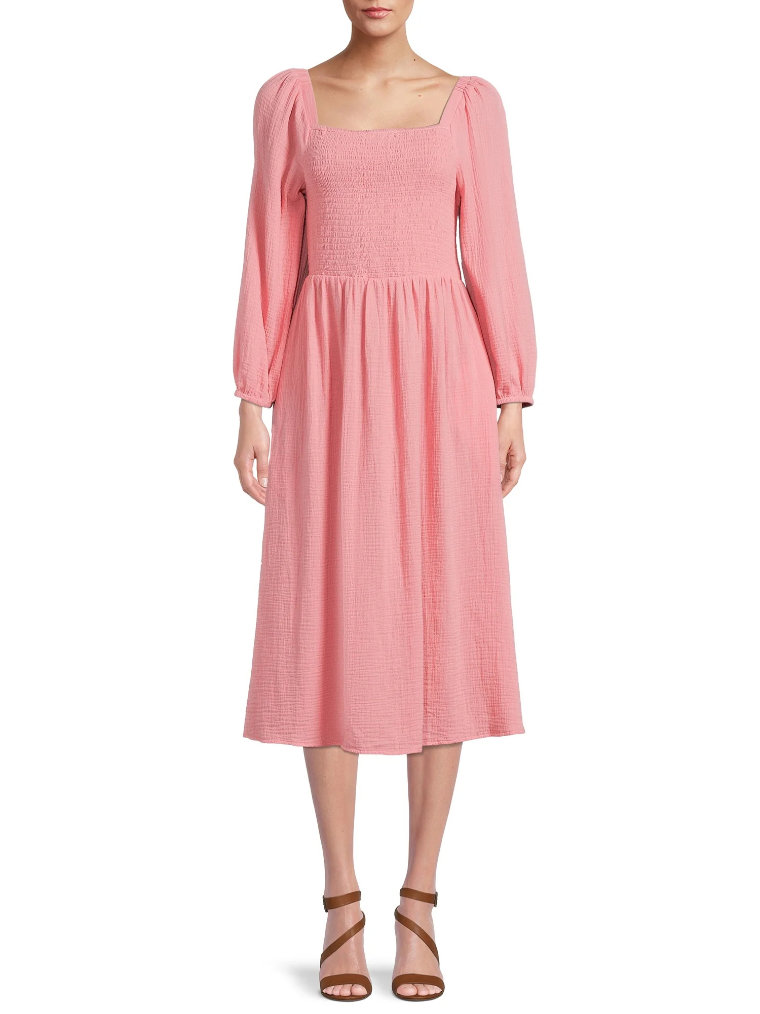 BeachLunchLounge Women's Square Neck Smocked Dress - Walmart.com | Walmart (US)