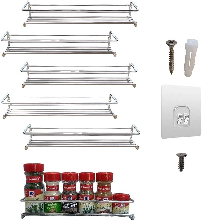 6 Pack. Wall mount spice rack organizer for cabinet. Spice shelf. Seasoning organizer. Pantry doo... | Amazon (US)