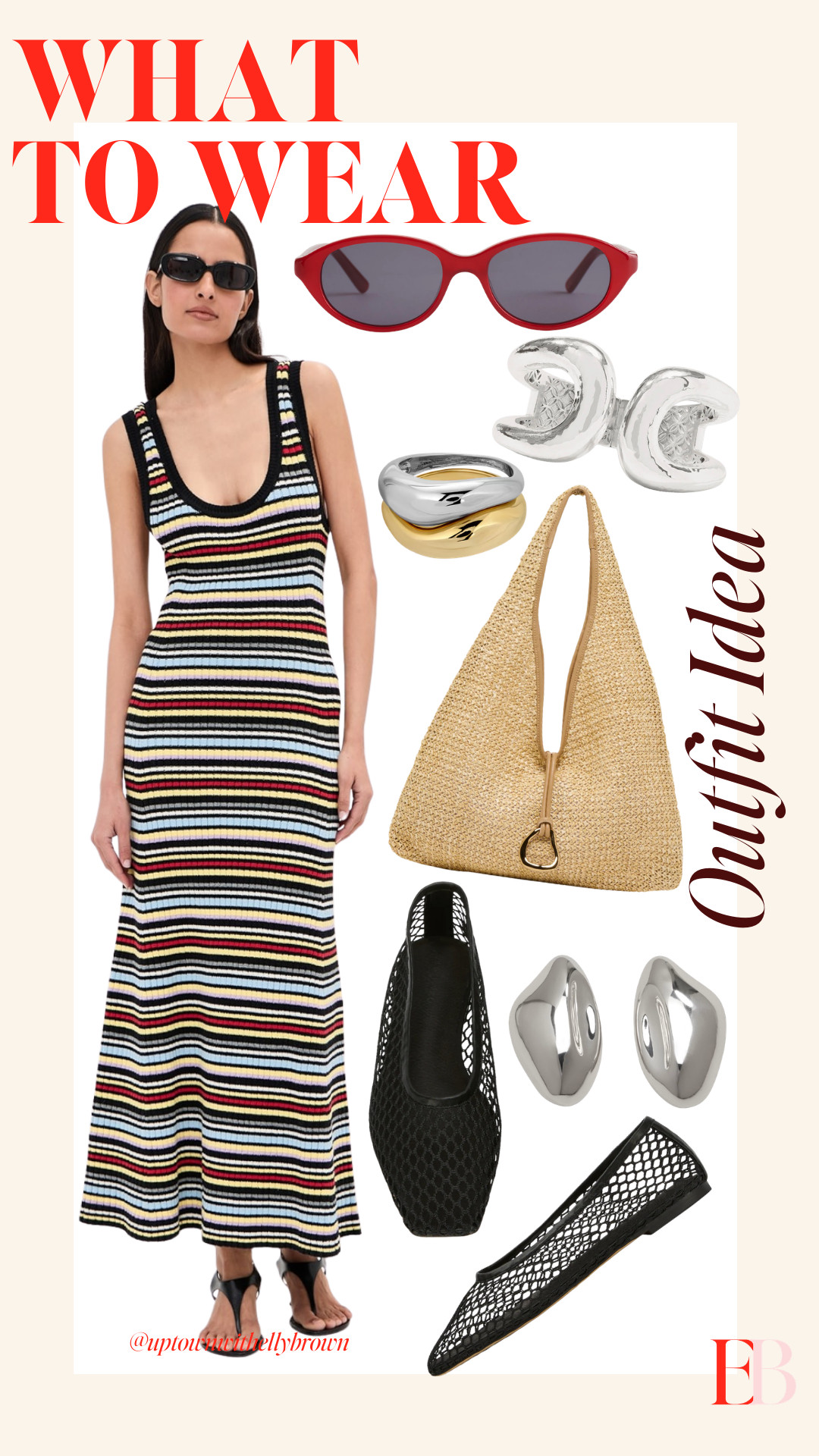 Striped maxi dress outfit idea with red sunglasses and black mesh flats for an effortless summer look.  

 #LTKgrwm #LTKootd #LTKSeasonal