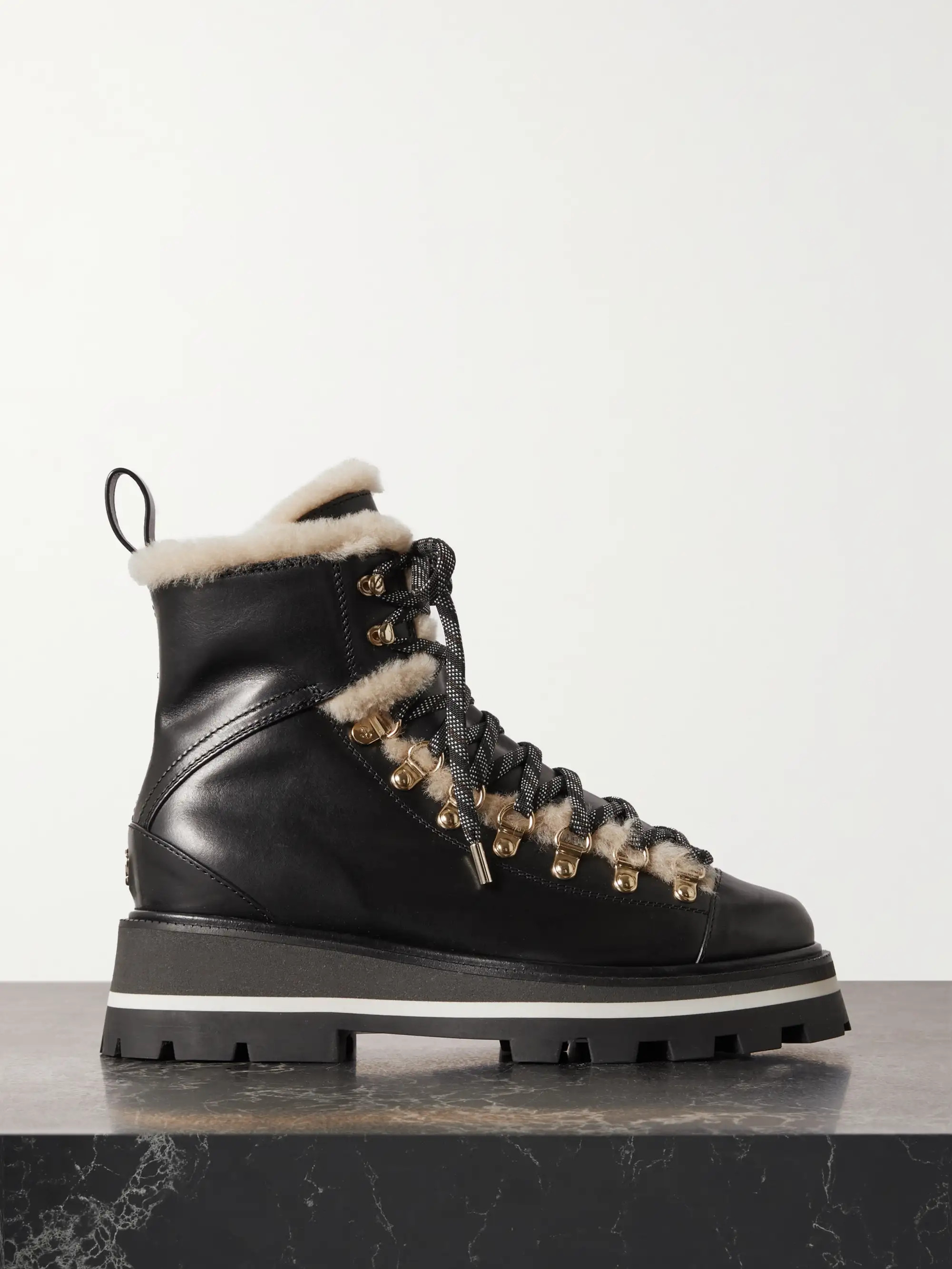 Chike shearling-trimmed leather combat boots | NET-A-PORTER (US)