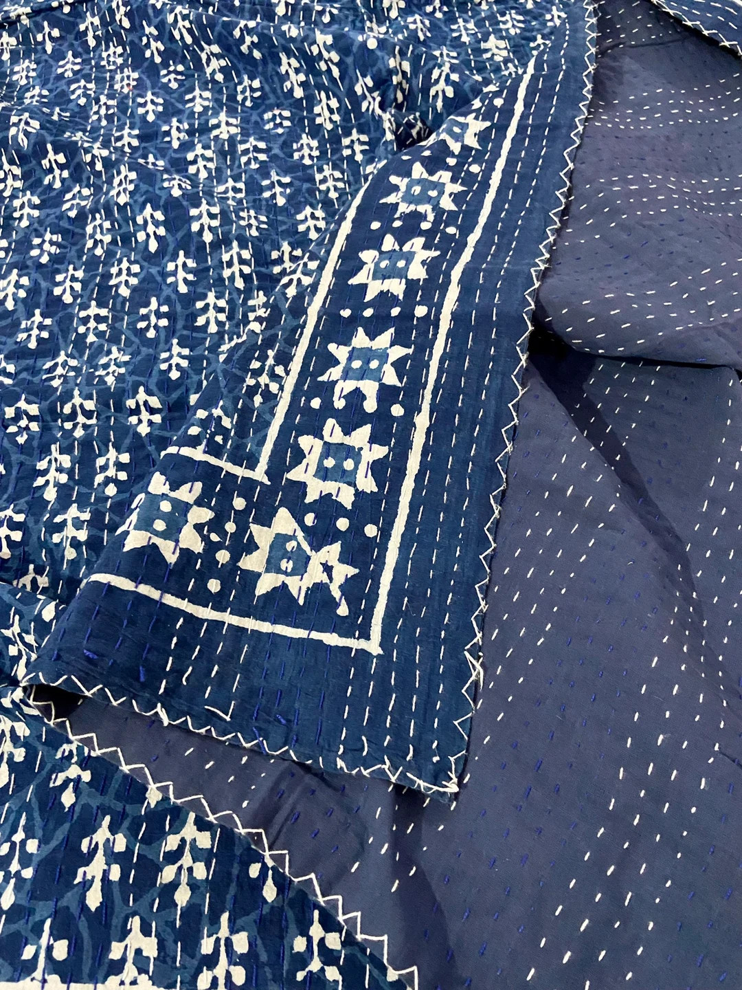 Indigo Handmade Cotton Kantha Quilt Blue Hand Block Cotton - Etsy | Etsy (US)
