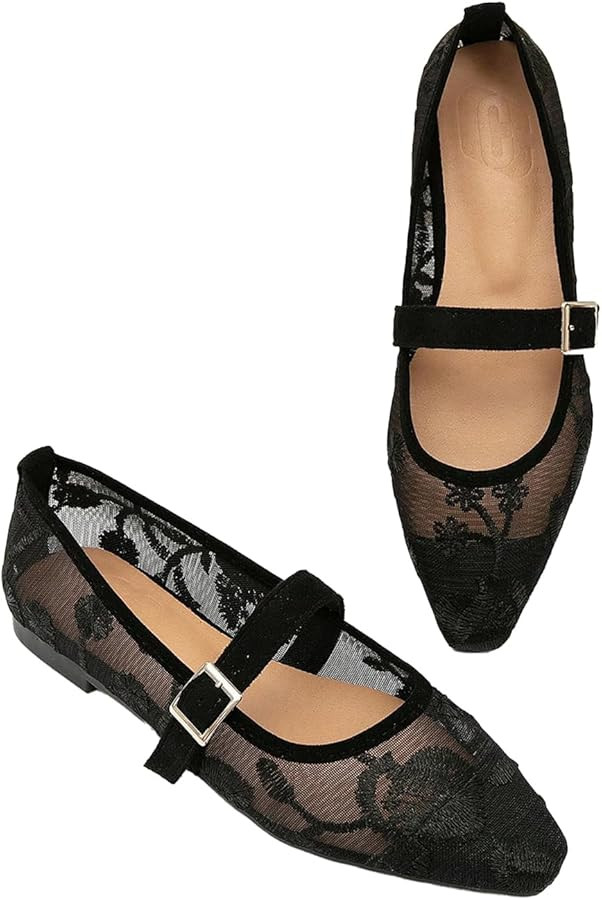 BEAUDRM Women's Polka Dots Mesh Ballet Flats Bowknot Pointed Toe Ballerina Flats Closed Toe Comfo... | Amazon (US)