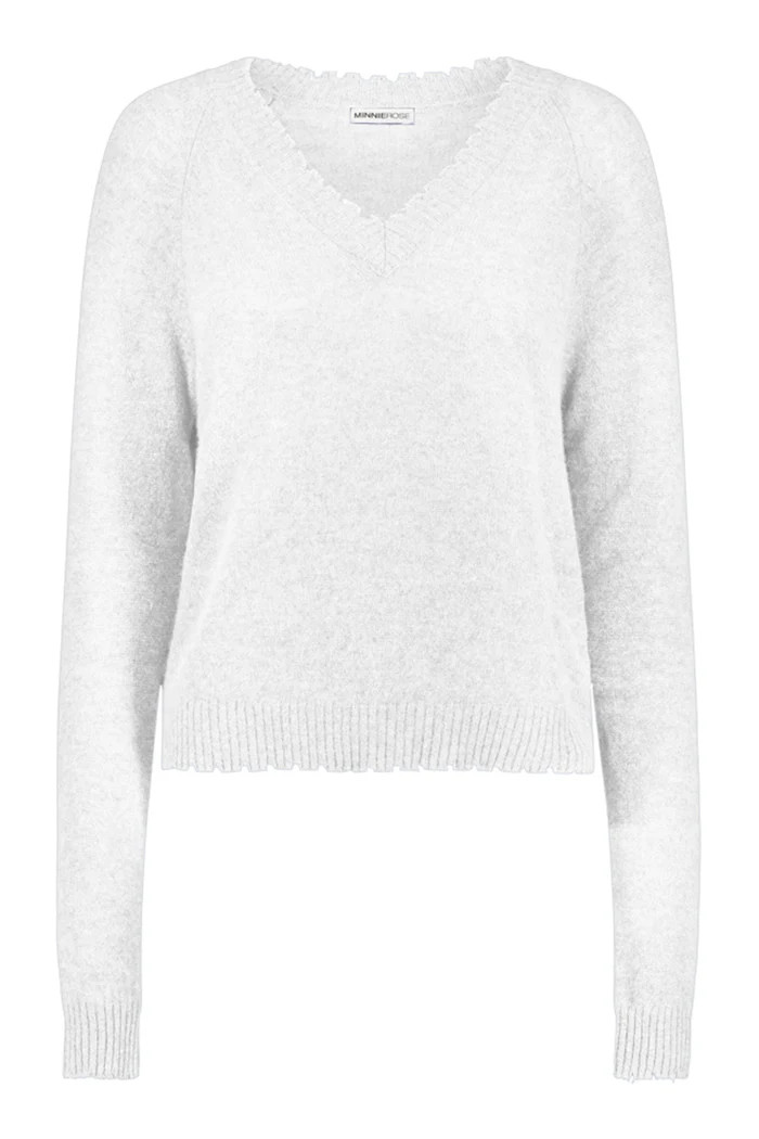 Cashmere Frayed Edge Cropped V-Neck | Minnie Rose