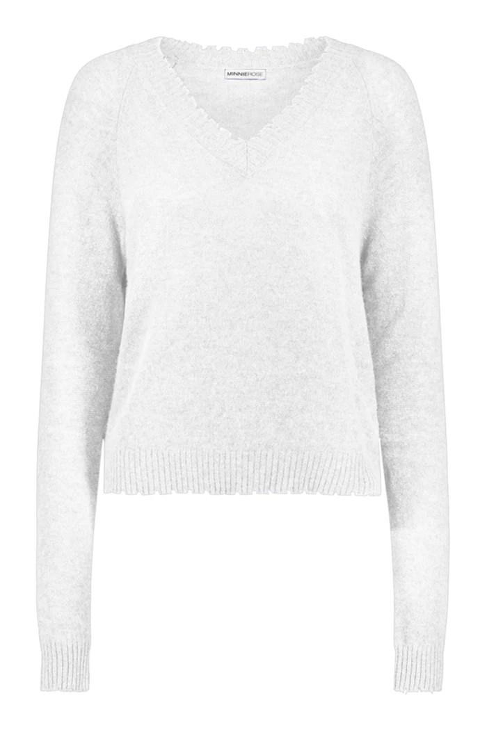 Cashmere Frayed Edge Cropped V-Neck | Minnie Rose