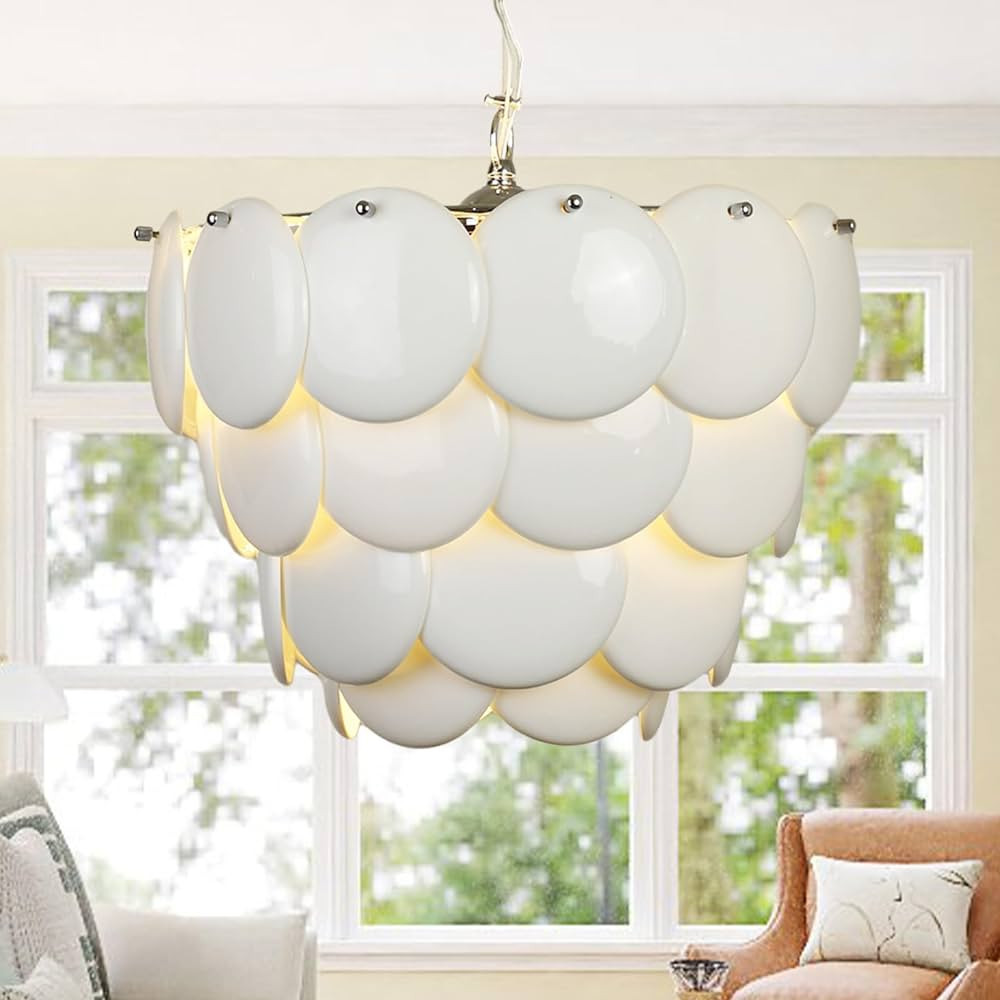 DLLT White Boho Chandelier 5 Lights， Modern Dining Room Chandelier Over Table, 15'' Ceramic She... | Amazon (US)