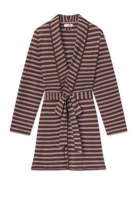 Pima Short Robe in Cocoa Triple Stripe - L | Lake Pajamas
