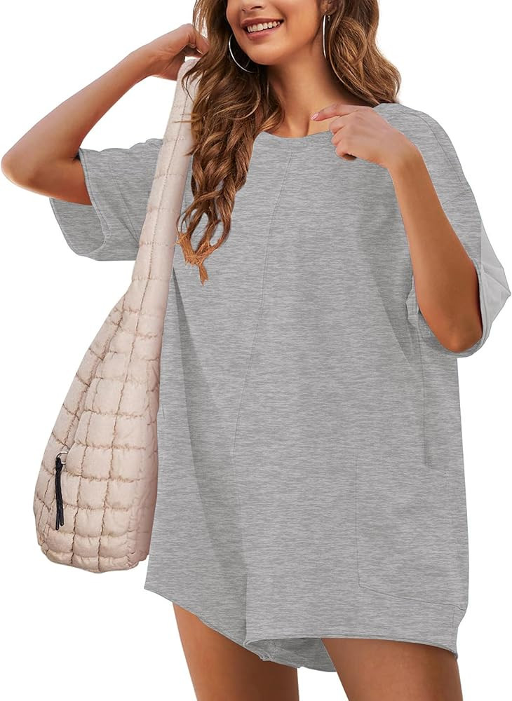 LTSCNRM Womens Tee Rompers One Piece Hot Shot Oversize Jumpsuit Overall Short Sleeve Back V Neck ... | Amazon (US)