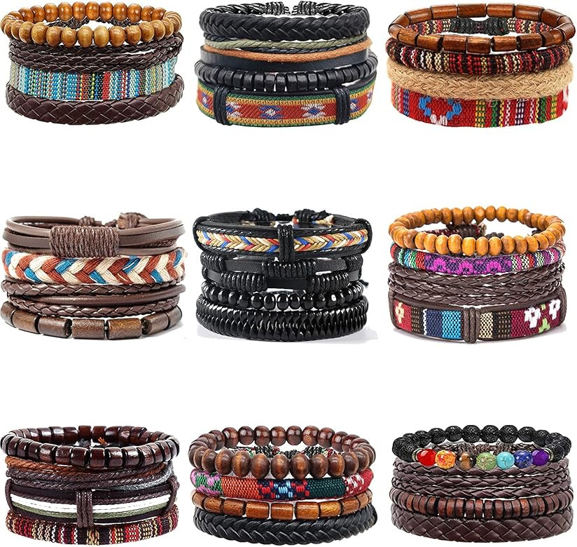 Jewdreamer 36Pcs Braided Leather Bracelets for Men Women Wooden Beads Cool Hemp Ethnic Tribal Wri... | Amazon (US)