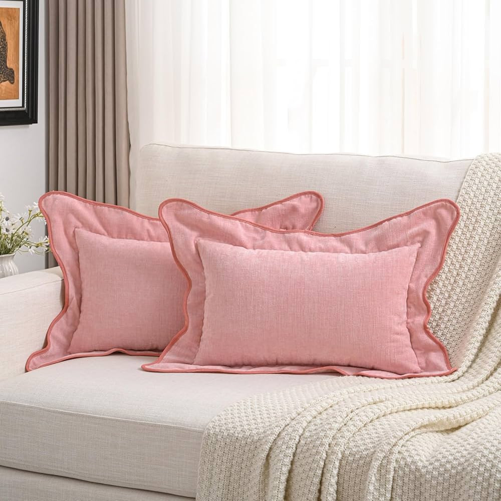FUTEI Soft Cozy Pink Chenille Decorative Throw Pillow Covers 12x20 Inch Set of 2,Double Stitch Sc... | Amazon (US)