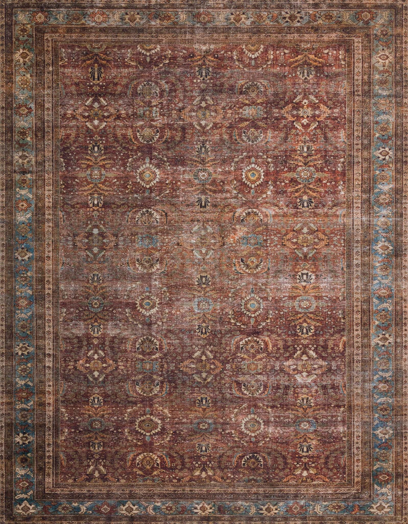 Loloi II Layla Printed Oriental Distressed Brick / Blue Area Rug - Walmart.com | Walmart (US)