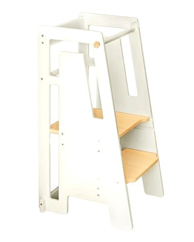 KidzWerks Modern Toddler Tower, Montessori Kitchen Step Stool, Sleek Modern Design Adjustable Standing Platform for Kitchen Counter - White/Wood Modern Standing Tower | Amazon (US)