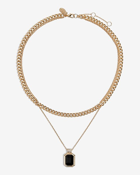 2 Row Mixed Chain Rhinestone Pendant Necklace | Express