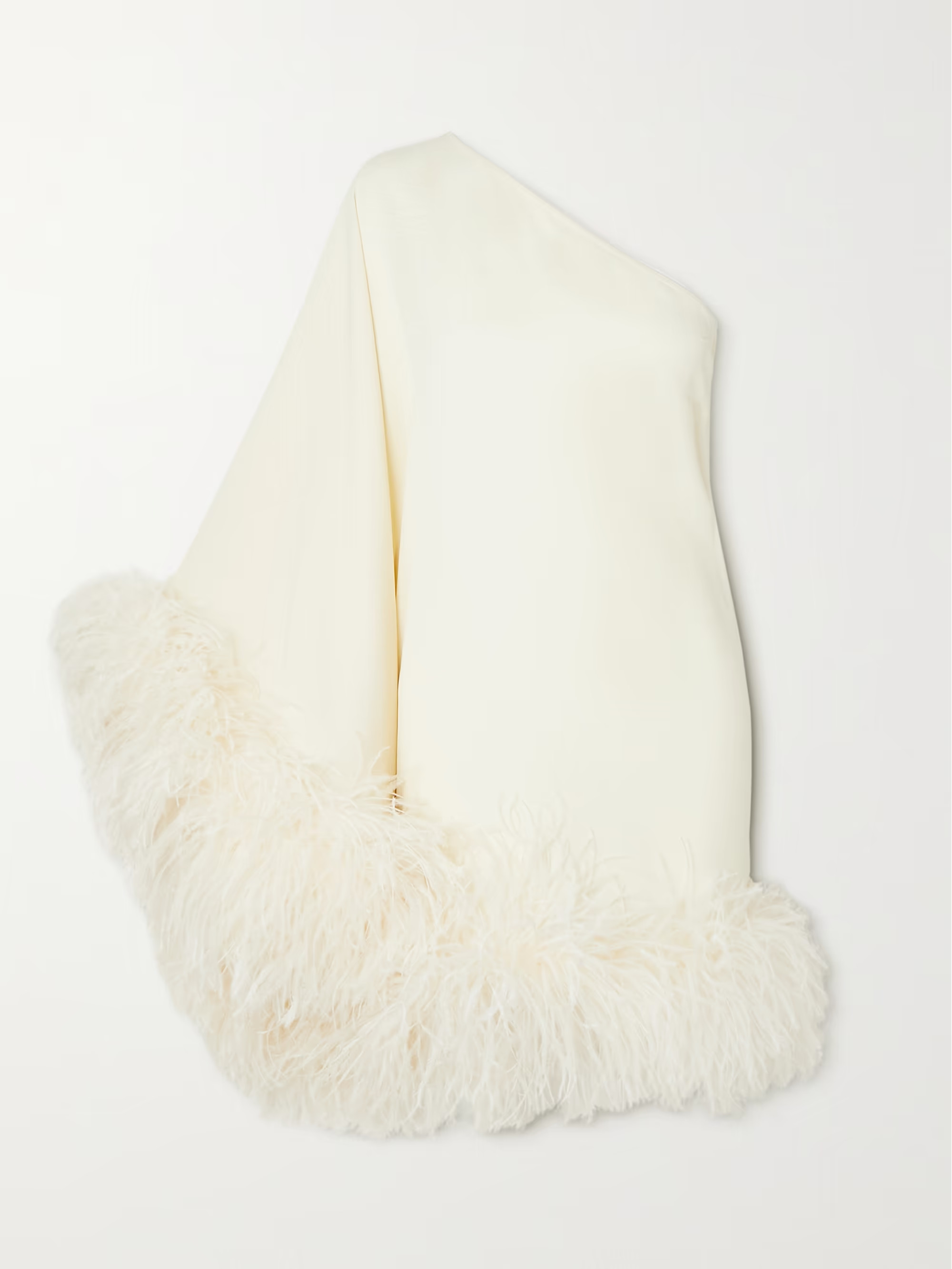 + NET SUSTAIN Piccolo Ubud one-sleeve feather-trimmed crepe mini dress | NET-A-PORTER (US)