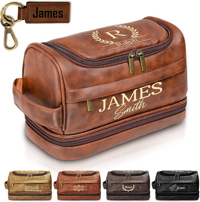 Personalized Toiletry Bag for Men, Father Day Gift for Dad, Graduation Gifts for Men Him, Leather... | Amazon (US)