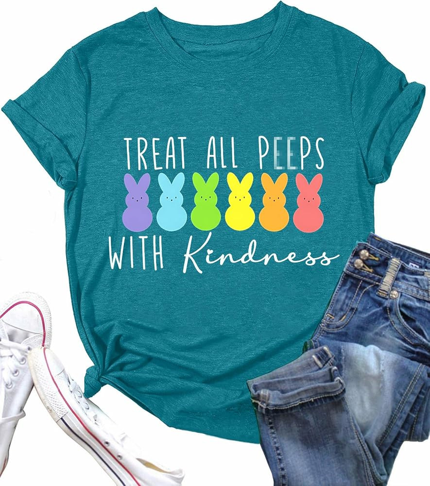 Easter Teacher Shirts for Women Treat All Peep with Kindness T-Shirt Short Sleeve Teacher Bunny T... | Amazon (US)