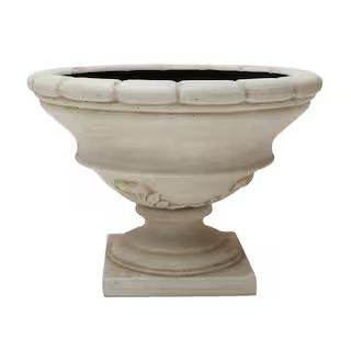 17 in. H Aged White Cast Stone Fiberglass Low Urn | The Home Depot