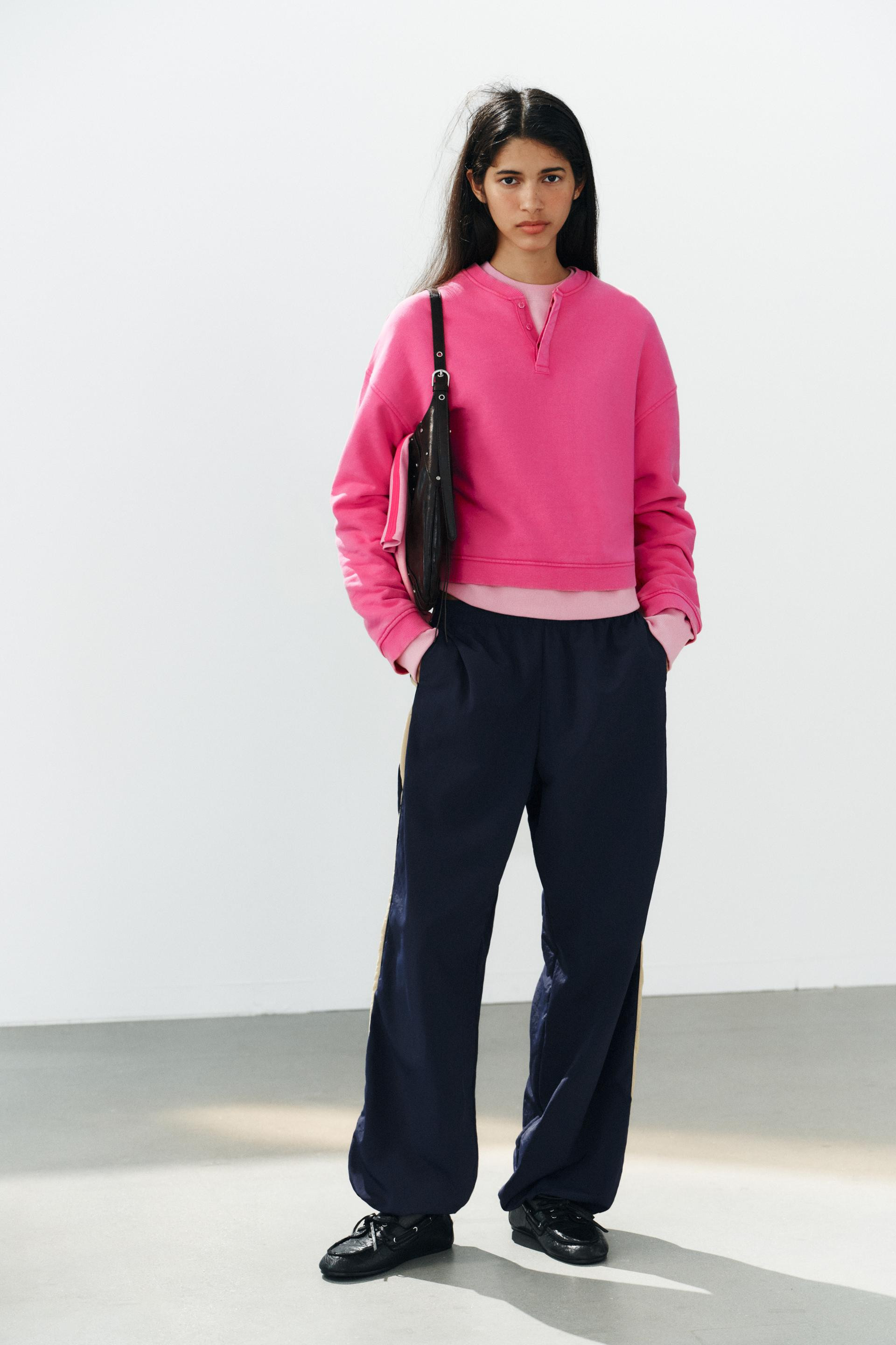 Zara - Washed-Effect Button Sweatshirt - Fuchsia - M - Woman | Zara US