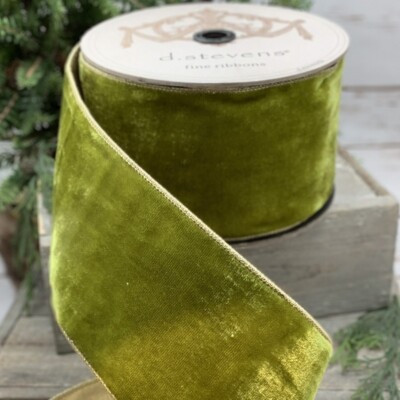 D Stevens 4” x 10YD Wired Christmas Holiday Bow Ribbon Velvet Gold Moss Green | eBay US