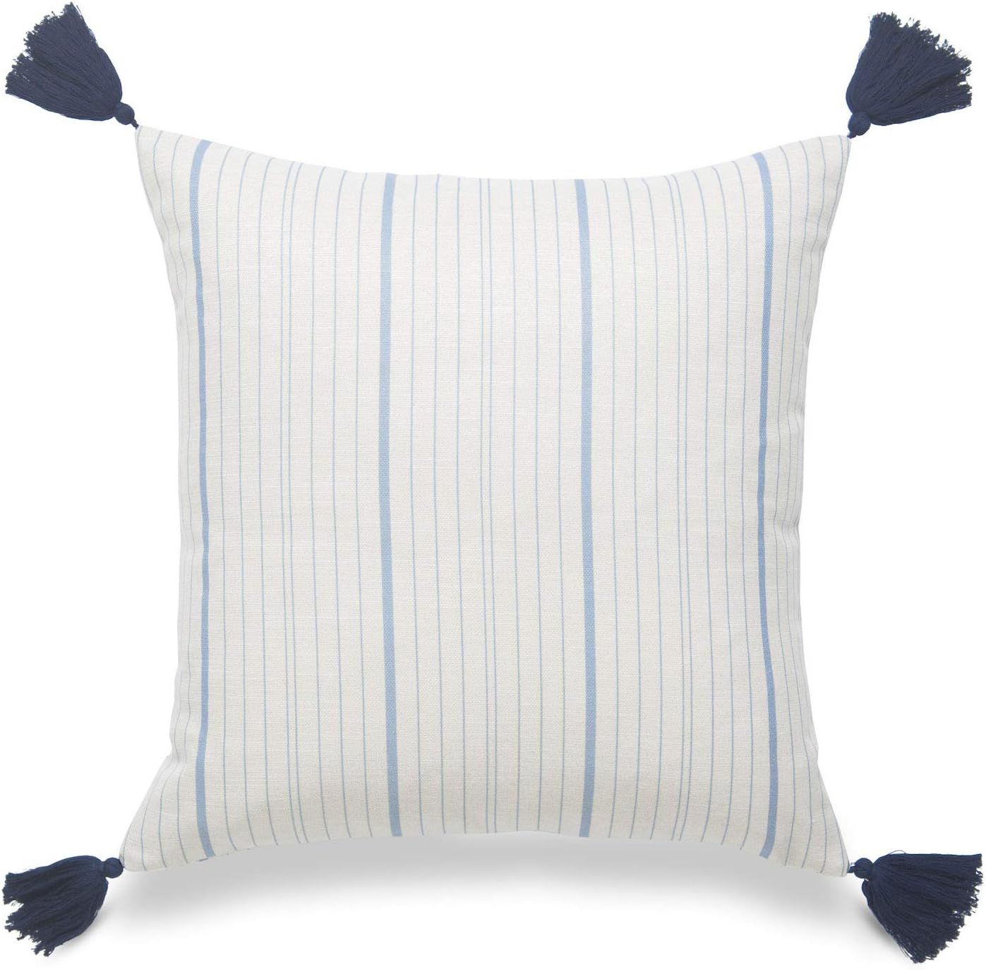 Hofdeco Coastal Decorative Throw Pillow Cover ONLY, for Couch, Sofa, or Bed, Sky Blue Stripe Tassel, | Amazon (US)