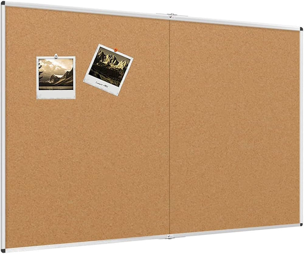 VIZ-PRO Large Cork Bulletin Board/Foldable Noticeboard, 60 X 48 Inches, Silver Aluminium Frame | Amazon (US)